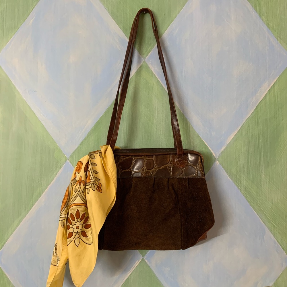 Vintage Embossed Leather Suede Shoulder Bag Purse